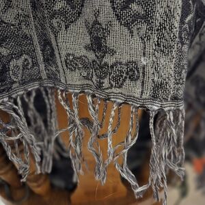 Woven Fringe Scarf in Gray and Black